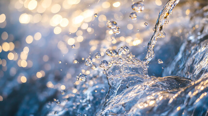 Abstract view of sparkling water with colorful light reflections dancing on the bubbles.