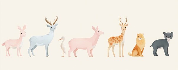 Obraz premium Children's room wallpaper in minimal design, featuring pastel-colored animals.