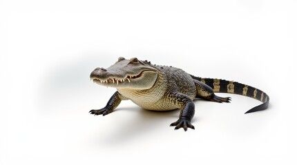 Fototapeta premium Close-up Portrait of a Crocodile on White Background