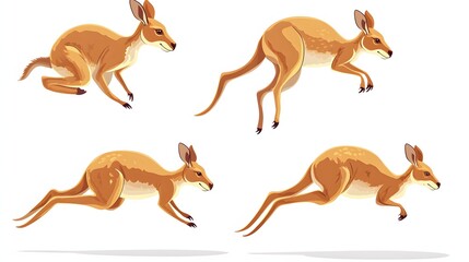 Four Kangaroos in Motion Displaying Different Poses