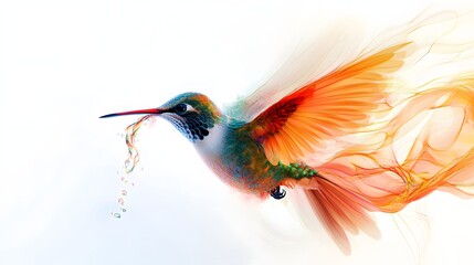 Fototapeta premium Artistic Hummingbird in Flight Drinking Nectar