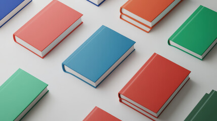 Fototapeta premium A set of bright, bold-colored books, such as crimson red