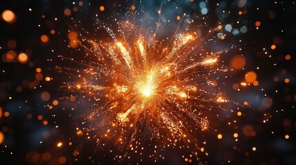 Bright orange explosion with sparks on dark background.