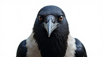 Obraz premium Detailed Close-up Portrait of a Crow on White Background