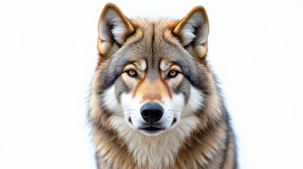 Obraz premium Detailed Close-Up Portrait of a Wolf on White Background