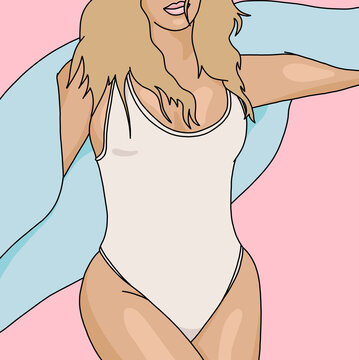 Illustration of a Woman in a White Tank Top with an Arm Raised