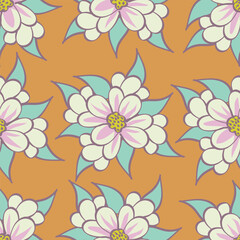 Trendy seamless vector floral pattern. Endless print made of small colorful flowers, leaves and berries. Summer and spring motifs. Dark blue background.Vector illustration.