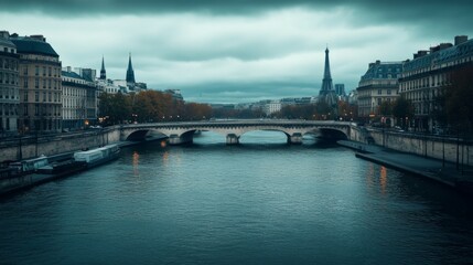 Naklejka premium Overcast Urban River View with Soft Light