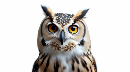 Obraz premium Detailed Close-Up Portrait of an Owl on White Background