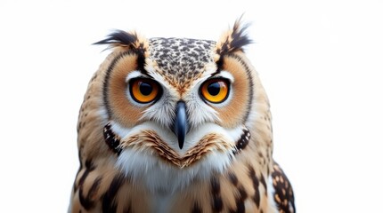 Obraz premium Detailed Close-up Portrait of an Owl on White Background