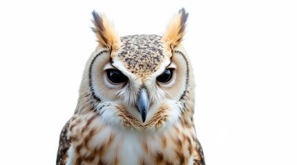 Obraz premium Detailed Close-up Portrait of an Owl on White Background