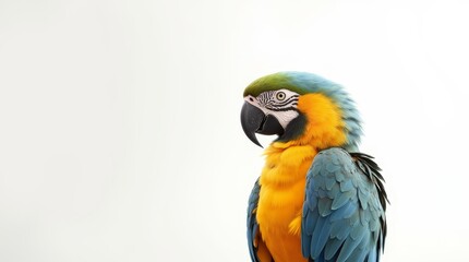 Fototapeta premium Distant Portrait of a Partially Visible Parrot on White