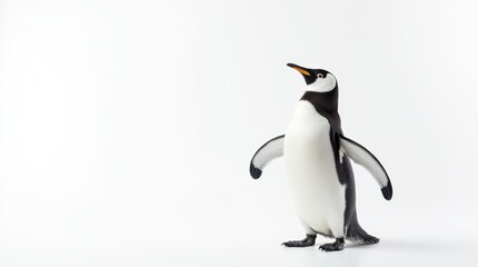 Obraz premium Distant Portrait of a Partially Visible Penguin on White