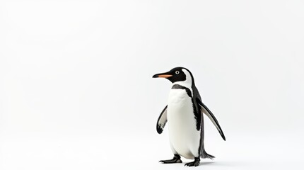 Fototapeta premium Distant Portrait of a Partially Visible Penguin on White