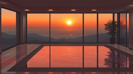 Fototapeta premium Scenic Sunset with Mountain View and Reflective Surface
