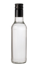 Bottle of transparent glass, with gin, tequila, rum or vodka,