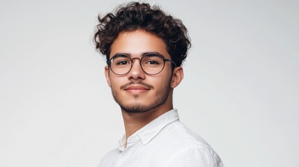 Young male call center agent portrait on a white background with empty space for text ideal for online marketing and promotional use