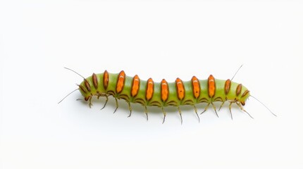 Fototapeta premium Elongated Caterpillar Portrait on White Background