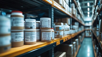 Warehouse filled with stacked cardboard boxes ready for shipment in a large distribution center