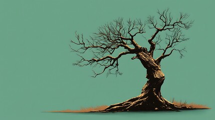 Create an image of a stylized tree featuring sharp, angular branches and roots