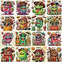 Cartoon spring monsters. AI generated illustration