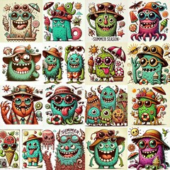 Cartoon spring monsters. AI generated illustration
