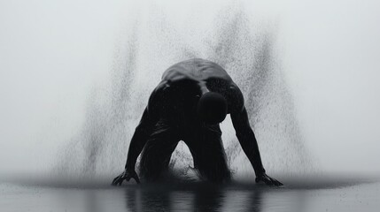 Dramatic Portrayal of Depression: Man in Rain, Dark and Alone