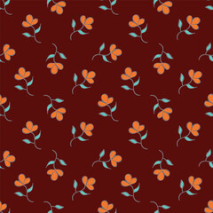 Obraz premium Trendy seamless vector floral pattern. Endless print made of small colorful flowers, leaves and berries. Summer and spring motifs. Dark blue background.Vector illustration.