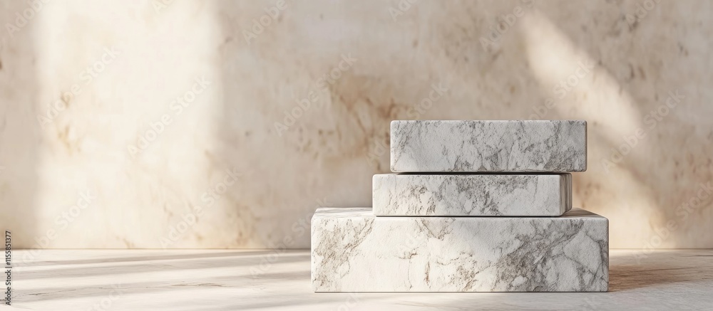 Poster 3d marble stone blocks arranged on a minimalist background providing ample empty space for product s