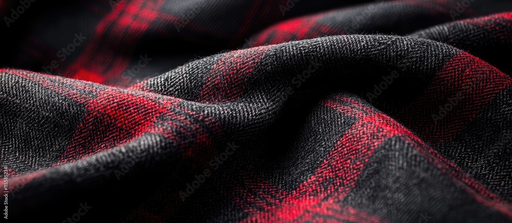 Poster close up of black fabric with red checkered pattern and empty copyspace for text ideal for backgroun