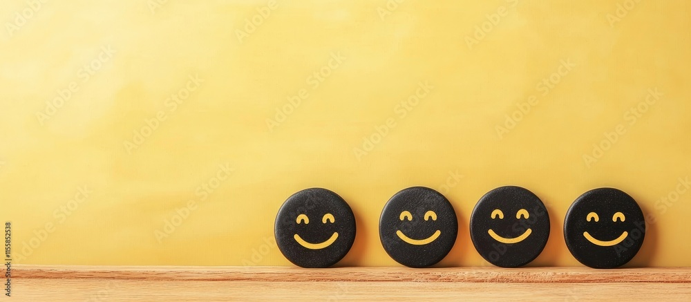 Canvas Prints black framed sunshine smiley icons on yellow background with empty copyspace for text and cheerful d