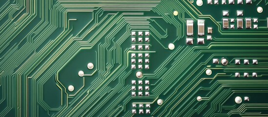 Abstract technology circuit board design with distorted patterns and ample copyspace for text and branding in a modern digital context