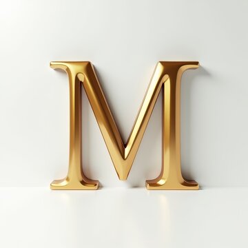 Golden Letter M on White Background