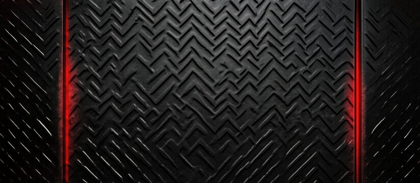 Textured black metal background with red accents featuring spacious area for text or graphics in a modern design layout.