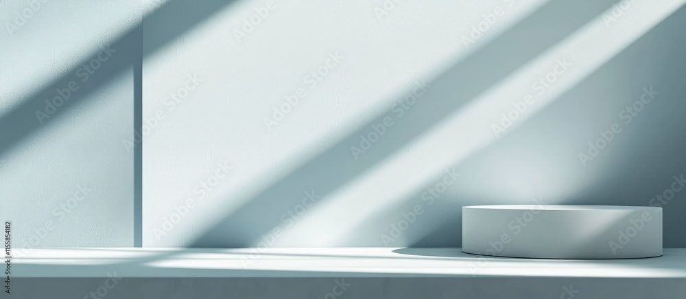 Poster modern workspace with empty tabletop and natural light creating shadows for project planning or crea
