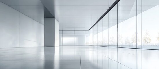 Obraz premium Business team collaborating in a contemporary workspace with large windows and minimalist design suitable for promotional text and advertising