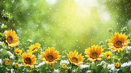 Obraz premium A Magical Winter Scene with Sunflowers Surrounded by Gentle Snowflakes Creating a Dreamy and Enchanting Christmas Atmosphere in Nature