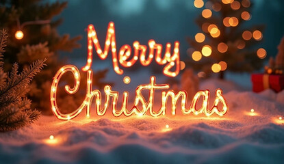 Christmas background with Christmas lights and the inscription of the merry christmas 