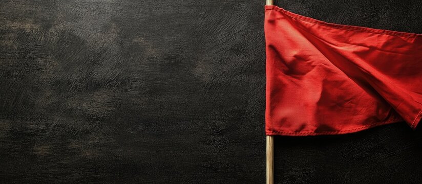 Red flag close-up against a dark background with ample blank space for customizable text and graphics suitable for various designs.