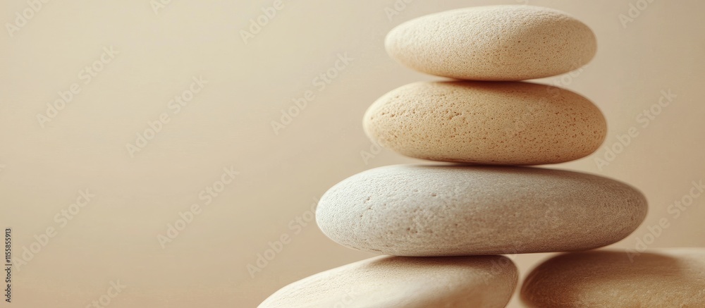 Poster smooth stacked beige stones on a neutral background representing modern design textures with ample s