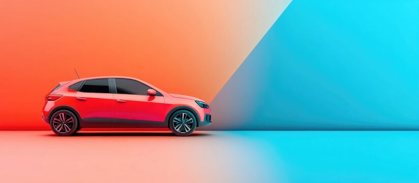 Modern abstract vehicle in vibrant red and blue background with ample space for text or branding showcasing contemporary automotive design