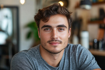 Obraz premium Young man getting haircut in a barbershop salon generative ai