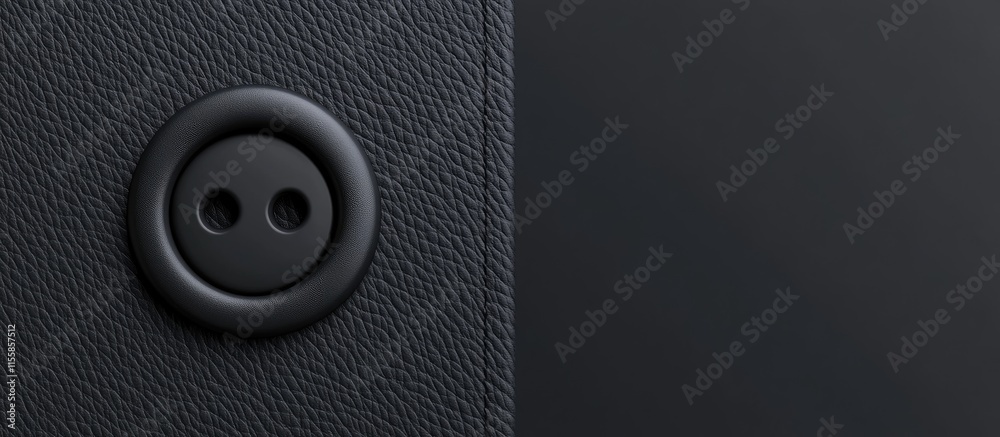 Poster 3d visualization of textured dark gray leather button featuring empty space for custom text or brand