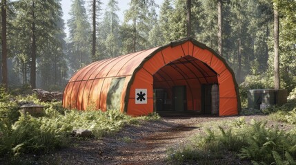 Obraz premium Orange Shelter in Lush Forest Setting