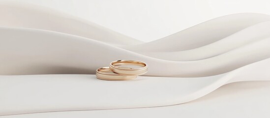 Elegant 3D illustration of intertwined wedding rings on a soft white background perfect for text overlays and romantic themes