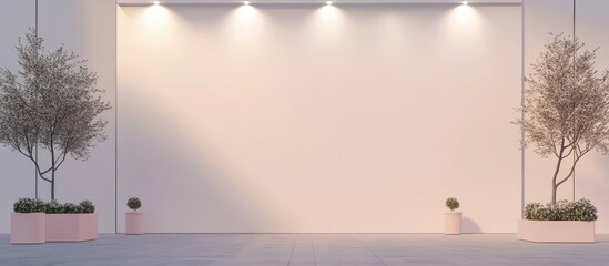 3D Model Display Area Outside Wall Street with Clear Copy Space for Text and Decorative Planters