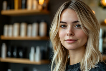 Woman having her hair styled in a salon generative ai