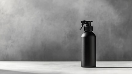 Obraz premium Minimalist Black Spray Bottle on Grey Background with Blank Space for Custom Text or Branding Applications