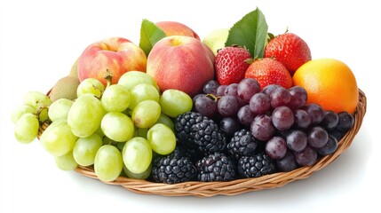 Vibrant Fresh Fruit Basket Arrangement with Copyspace for Text and Branding Applications