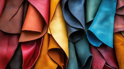Vibrant Display of Assorted Colorful Leather Textures in Rolled Pieces for Crafting and Design Projects